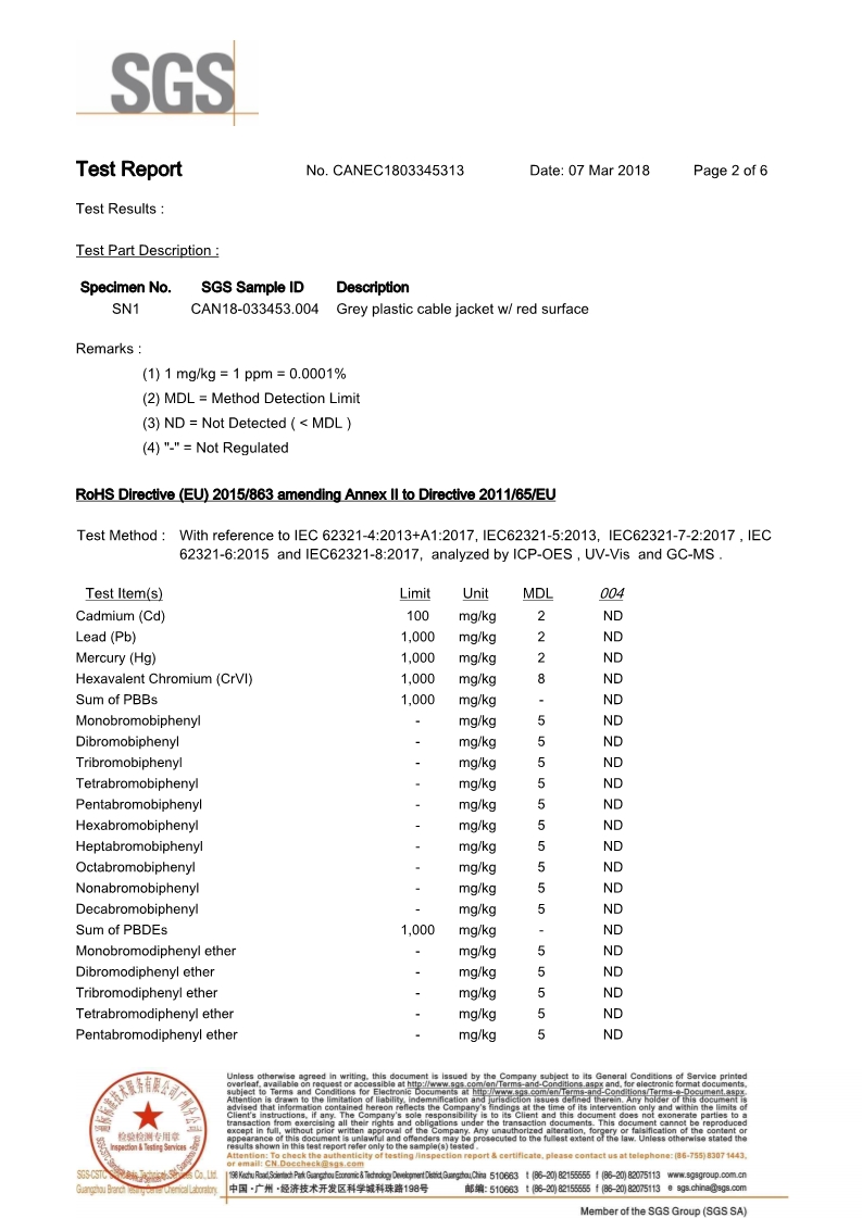 TPE電線ROHS報告